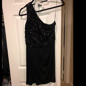 New black dress-sequins on top half, one shoulder